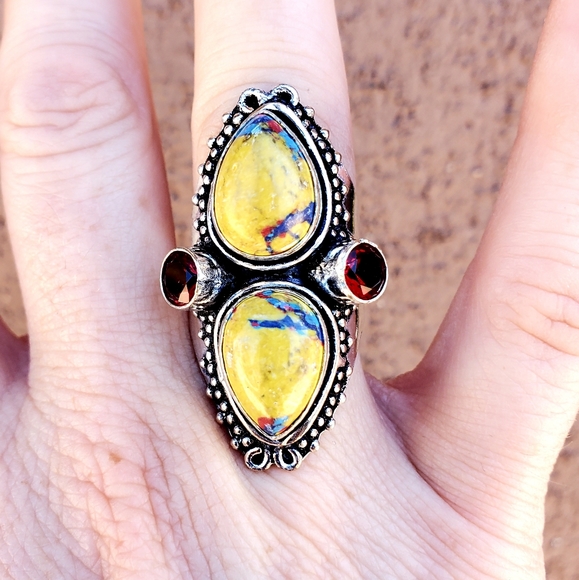 New Mosaic Balloon Jasper and Garnet 925 Silver Ring. - Picture 7 of 16